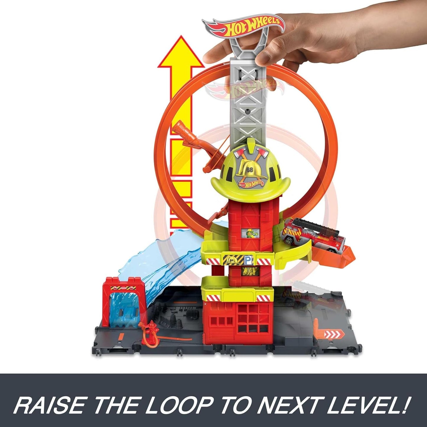 Hot Wheels City Toy Car Track Set Super Loop Fire Station 164 Scale Firetruck Connects to