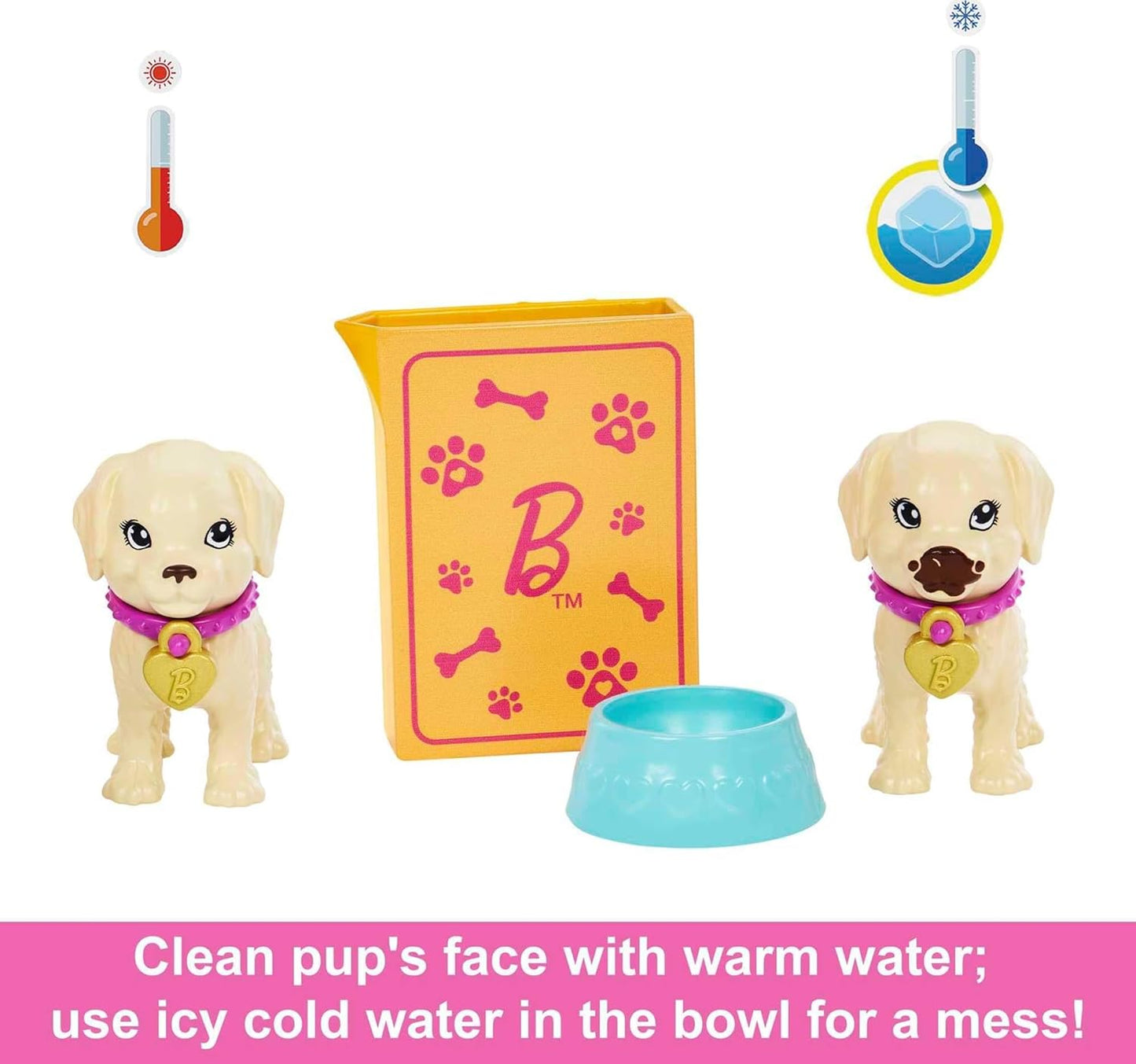 Barbie Pup Adoption Doll Set with Color-Change 2 Pets Carrier 10 Brunette in Purple Dress