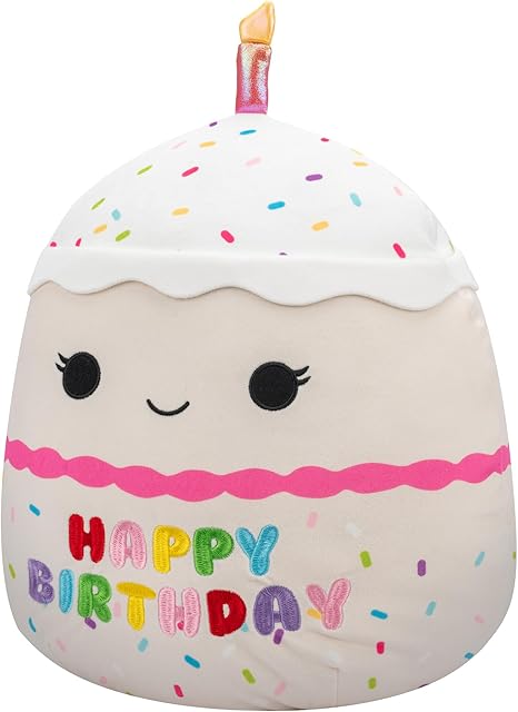 Squishmallows Original 14-Inch Lyla The Vanilla Cake with Rainbow Sprinkles Embroidery - Official Jazwares Happy Birthday Plush