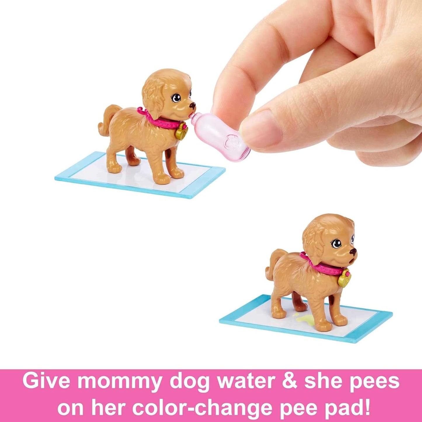 Barbie Pup Adoption Doll Set with Color-Change 2 Pets Carrier 10 Brunette in Purple Dress