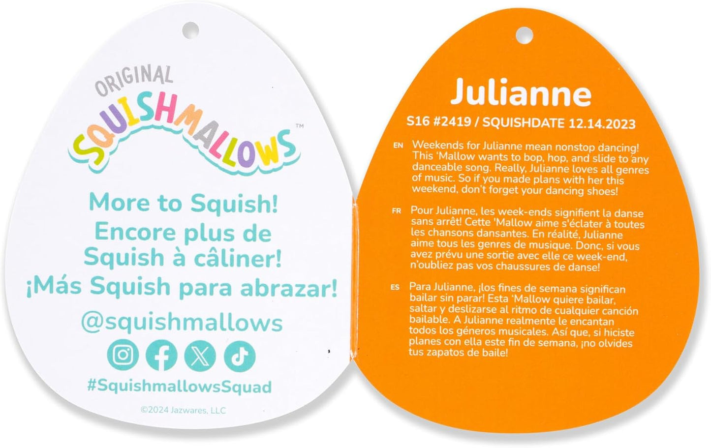 Squishmallows Original 16-Inch Julianne Grey and Purple Coffin - Official Jazwares Plush