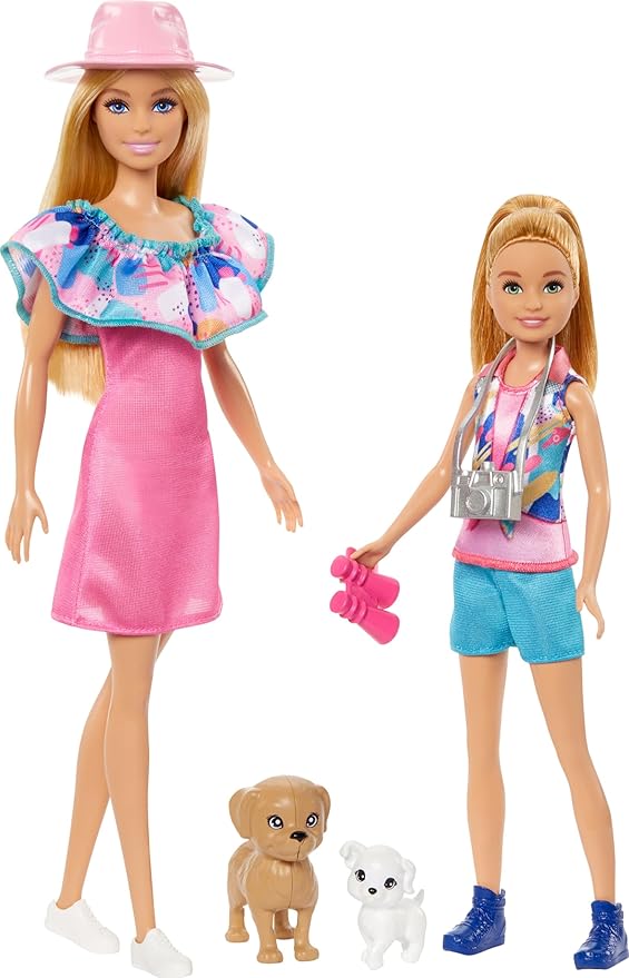 Barbie Stacie Doll Set with 2 Pet Dogs Dolls with Blonde Hair Blue Eyes Summer Clothes