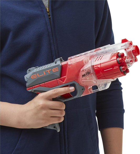 NERF Elite Disrupter Blaster 6-Dart Rotating Drum Slam Fire Translucent Red Easter Gifts