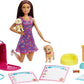 Barbie Pup Adoption Doll Set with Color-Change 2 Pets Carrier 10 Brunette in Purple Dress