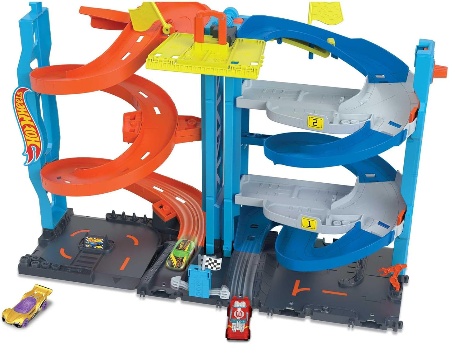 Hot Wheels City Toy Car Track Set Transforming Race Tower Single to Dual-Mode Racing with 164 Scale Vehicle