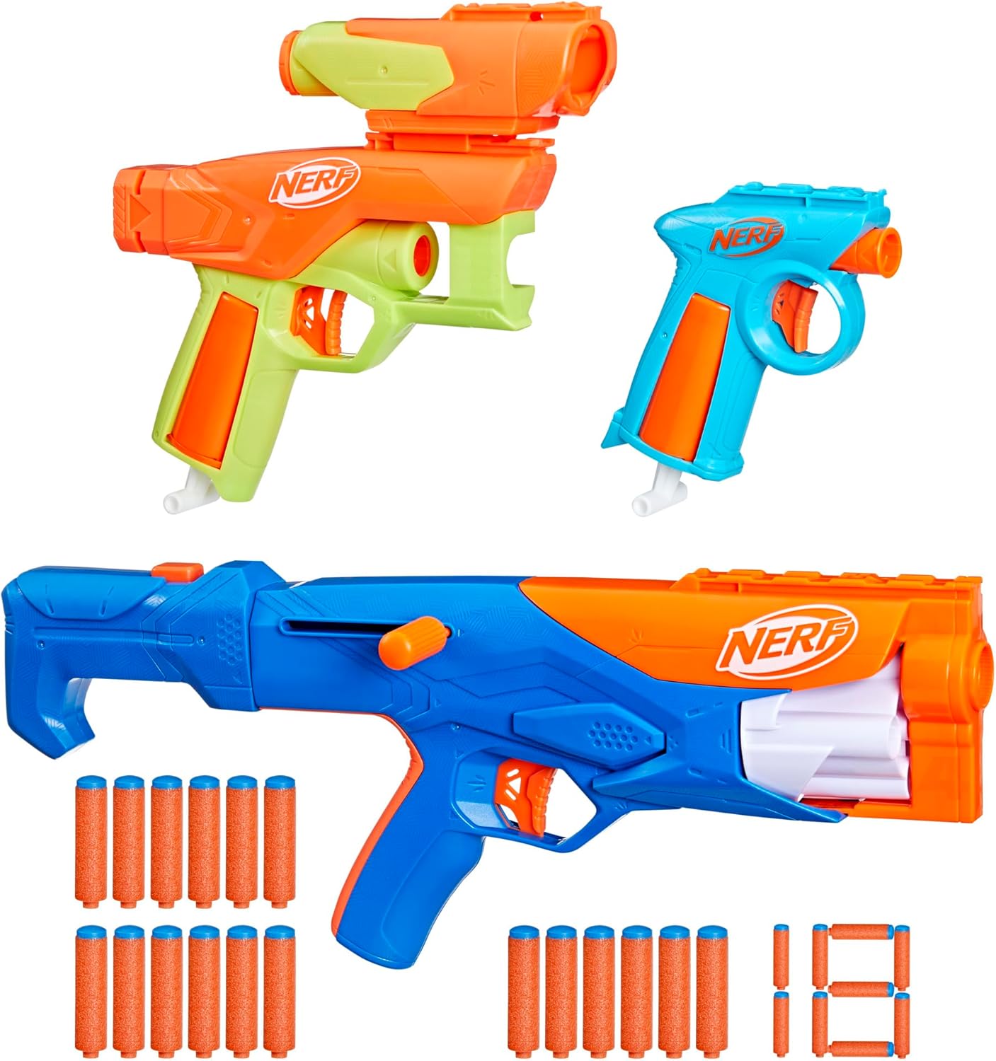 NERF N Series Gear Up Pack 3X Blasters 18 N1 Darts Compatible Only N Series Blasters