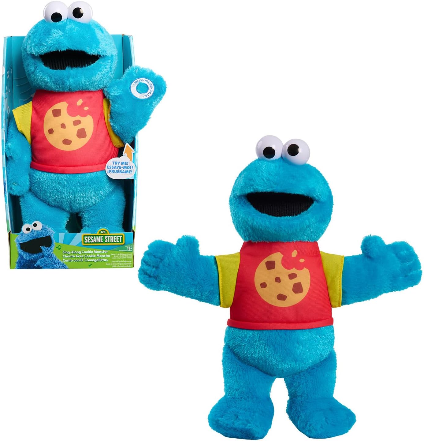 SESAME STREET Sing-Along Cookie Monster 13-Inch Plushie - Eco-Friendly Stuffed Animal for Kids 18 Months+