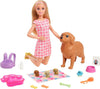 Barbie Doll Pets Set Blonde with Mommy Dog 3 Newborn Puppies with Color-Change Feature Pet