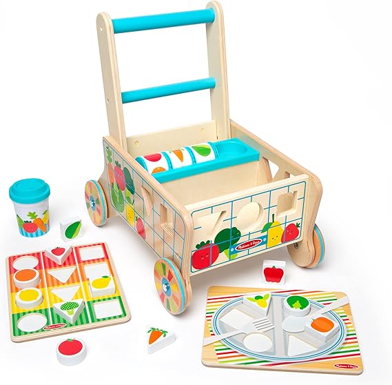 Melissa & Doug Melissa Doug Wooden Shape Sorting Grocery Cart Push Toy and Puzzle