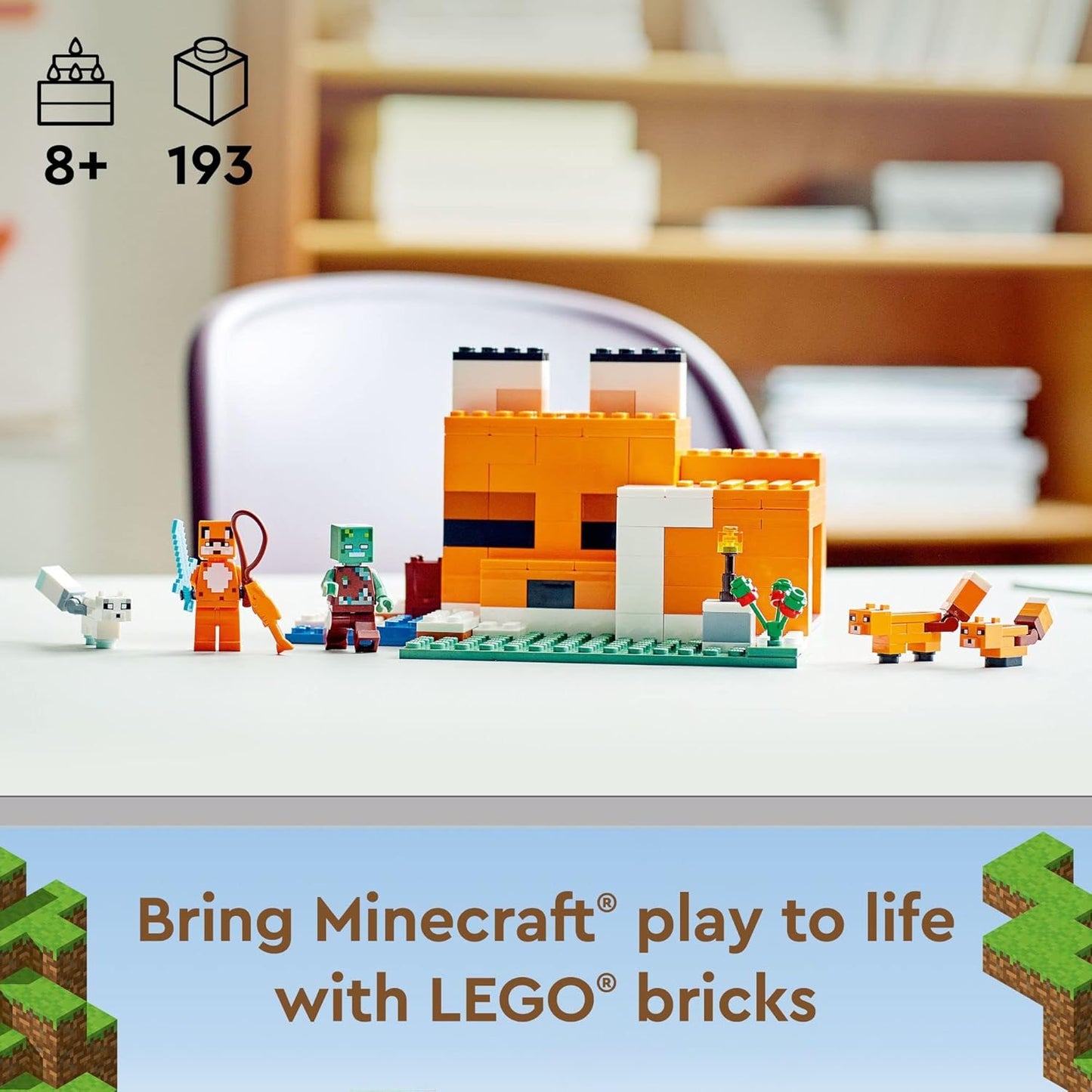 LEGO Minecraft The Fox Lodge House 21178 Animal with Drowned Zombie Figure for