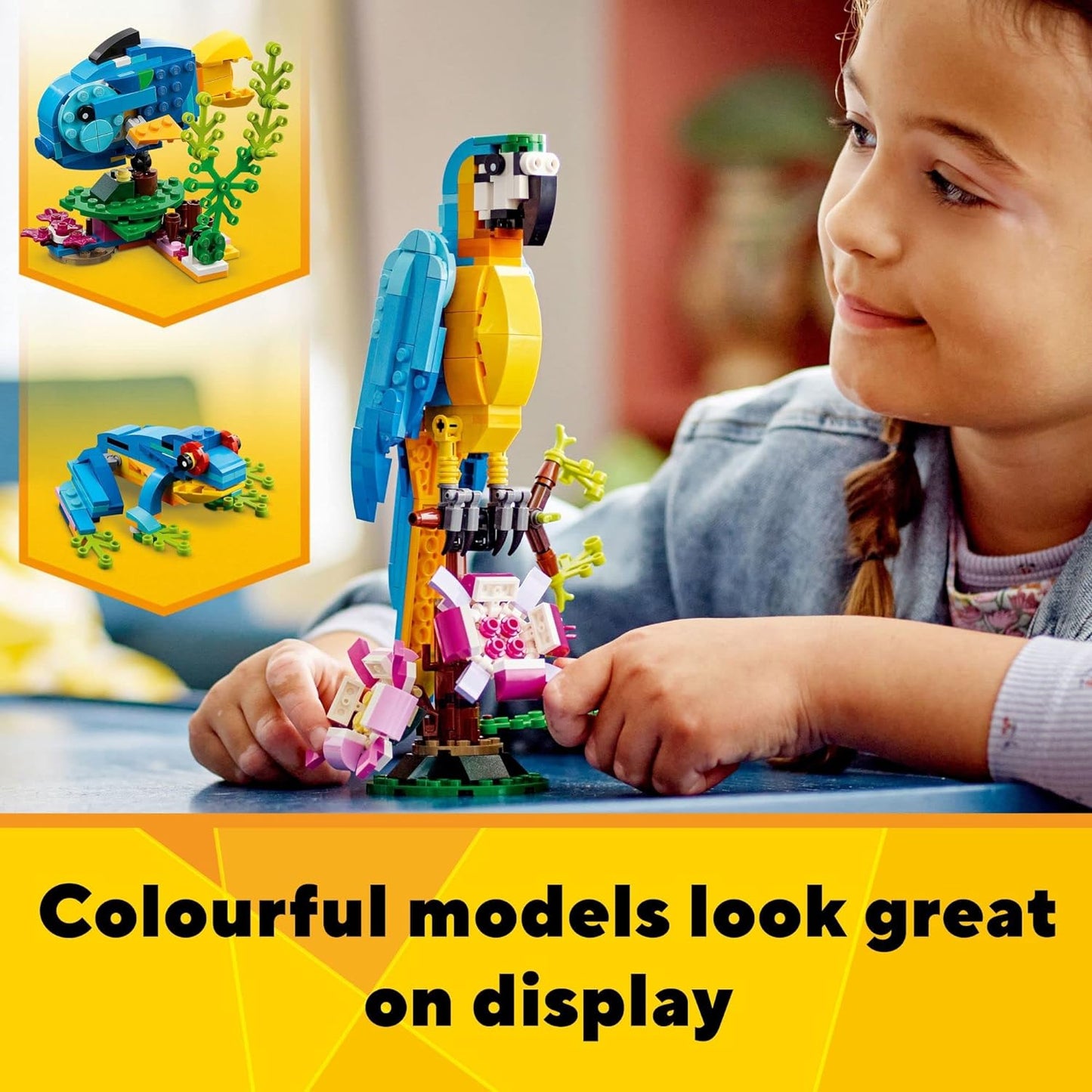 LEGO Creator 3 in 1 Exotic Parrot Building Toy Set Transforms to 3 Different Animal