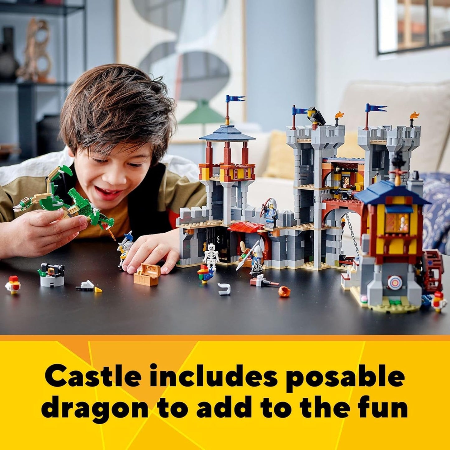 LEGO Creator 3 in 1 Medieval Castle Toy Transforms from Castle to Tower to Marketplace