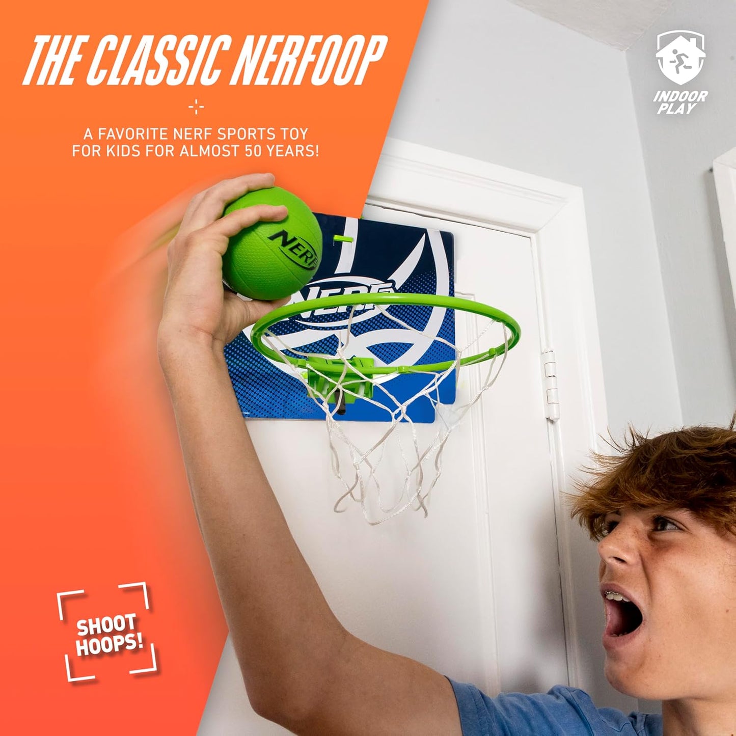 Nerf Nerfoop - The Classic Mini Foam Basketball and Hoop - Hooks On Doors - Indoor and
