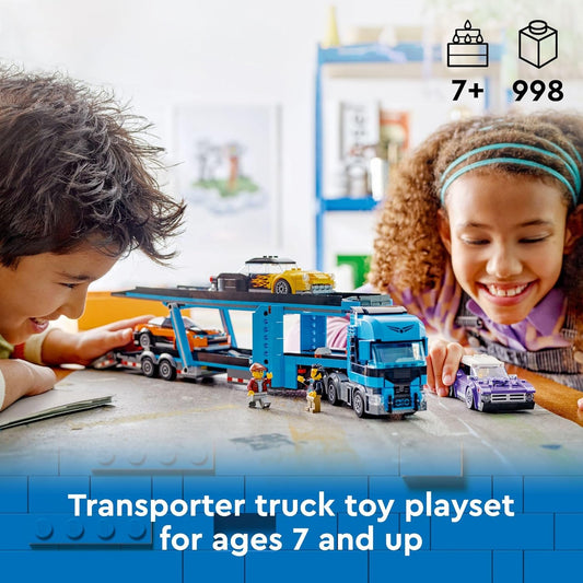 LEGO City Car Transporter Truck with Sports Cars Building Toy Set - Semi Truck Toy with