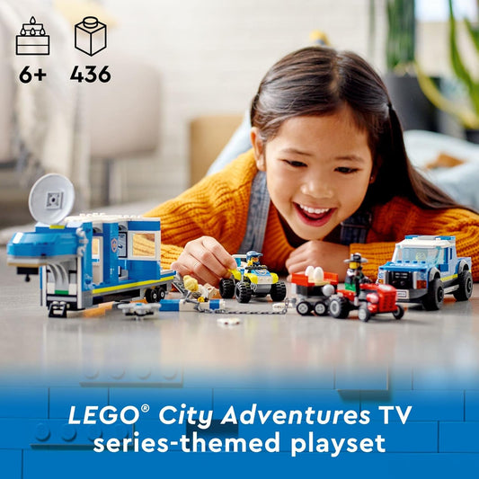 LEGO City Police Mobile Command Truck Toy with Prison Trailer Drone Tractor and ATV Car