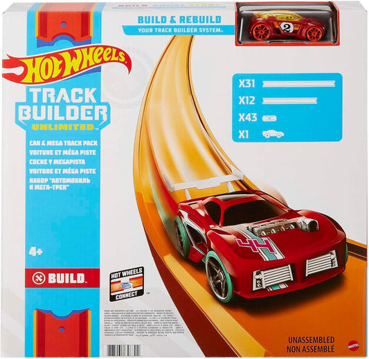 Hot Wheels Toy Car Mega Track Set Pack 87 Component Building Parts for 40-ft of Track 164 Scale Vehicle