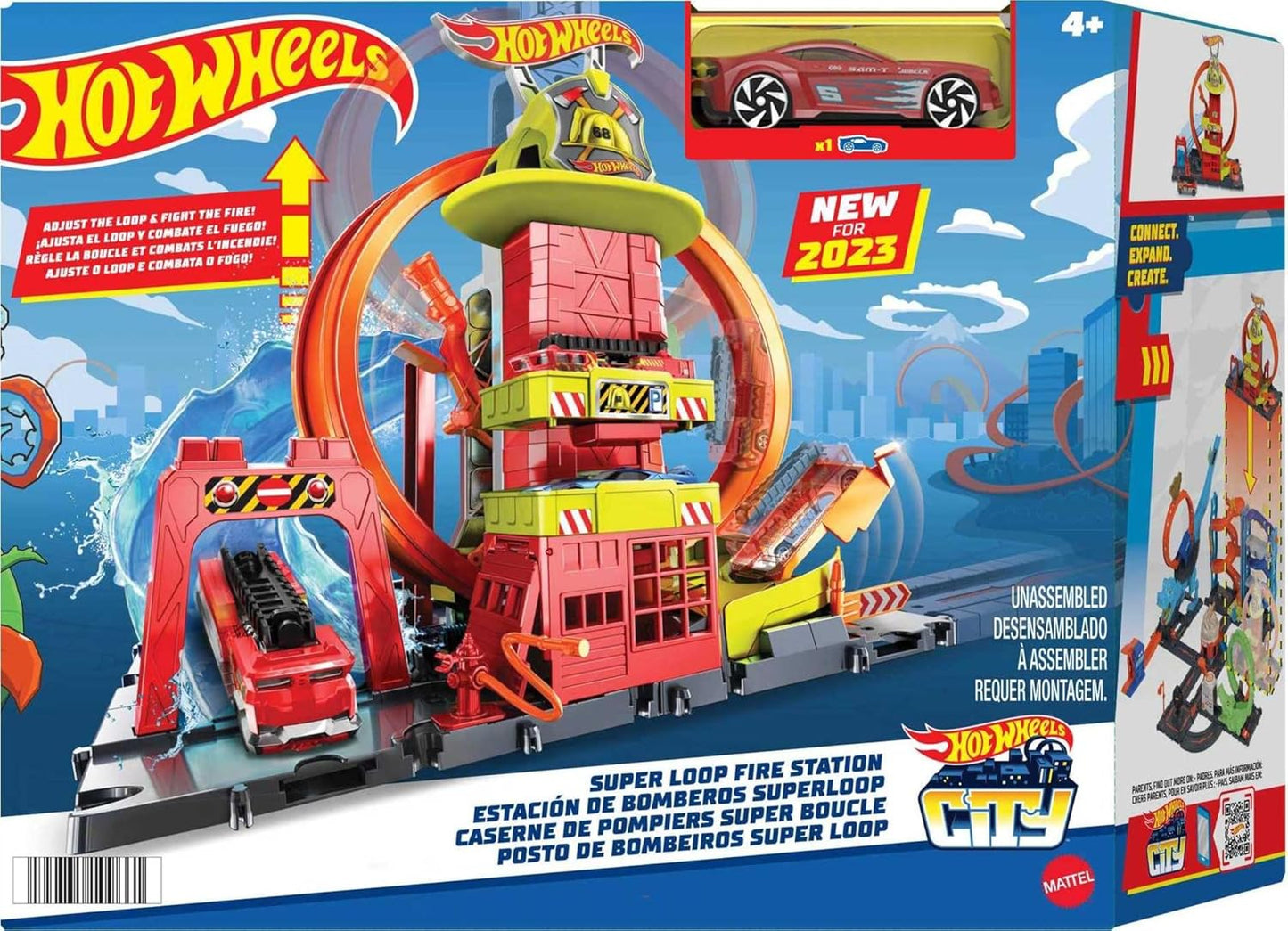 Hot Wheels City Toy Car Track Set Super Loop Fire Station 164 Scale Firetruck Connects to
