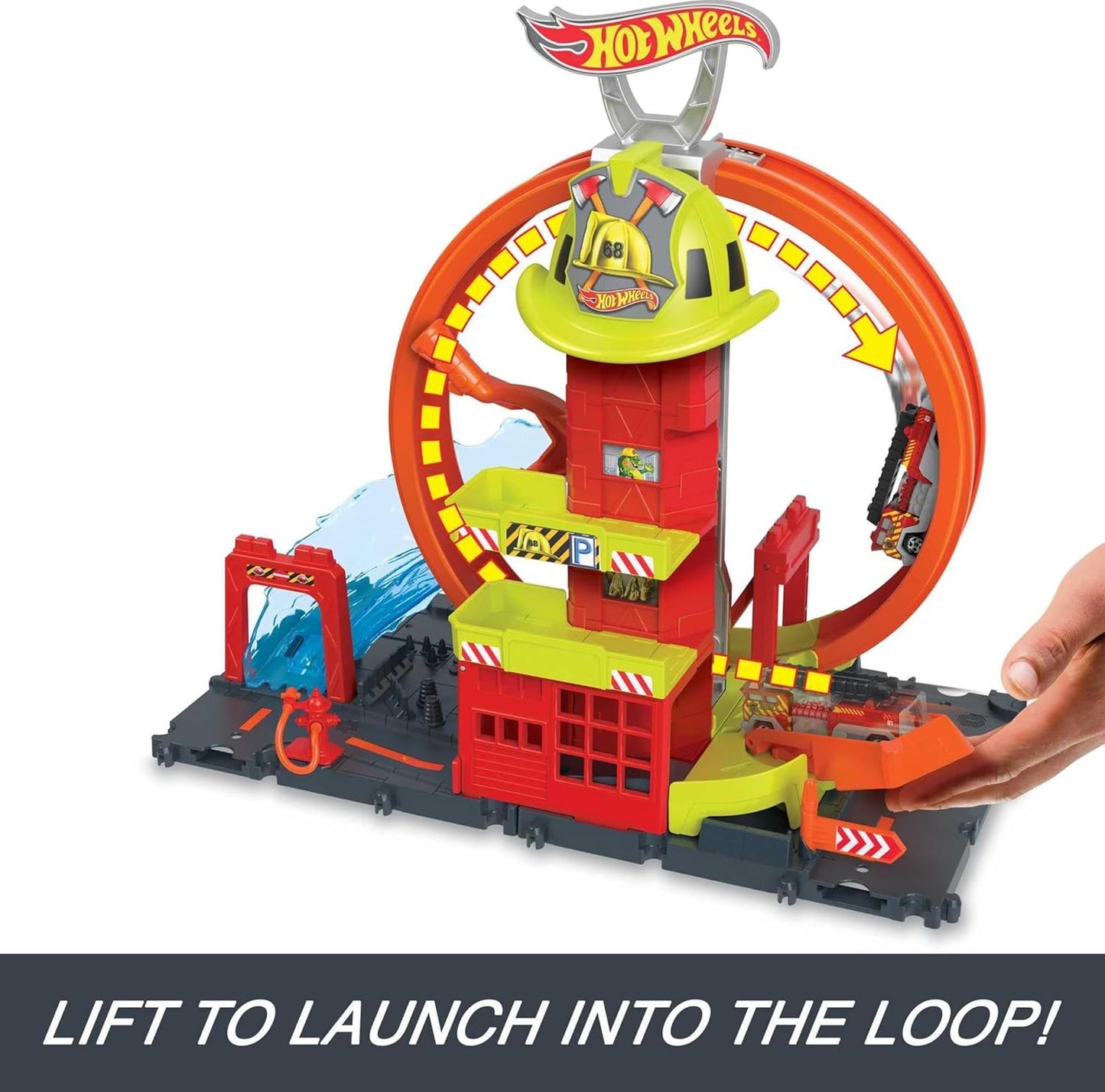Hot Wheels City Toy Car Track Set Super Loop Fire Station 164 Scale Firetruck Connects to