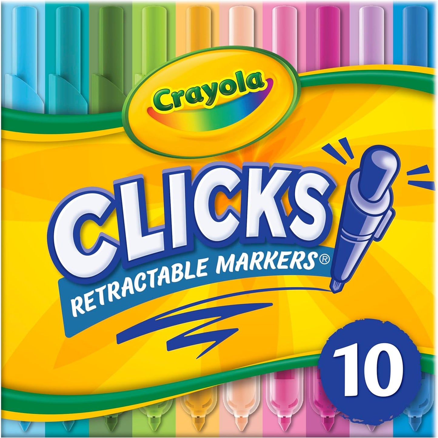 Crayola Clicks Retractable Markers 10ct No Dry Washable Markers for Bold Colors Click