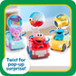 Just Play Sesame Street Twist and Pop Wheelies 3-Pack Preschool Toy Vehicle