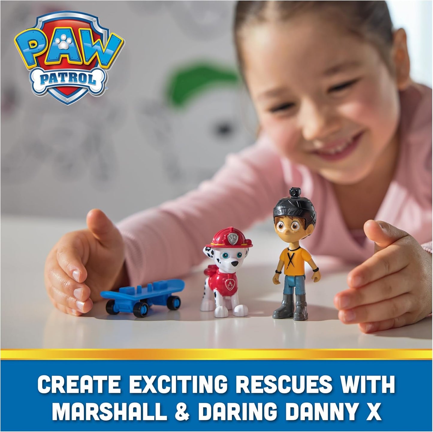 Paw Patrol Marshall Daring Danny X Figures Set with Skateboard for Boys and Girls
