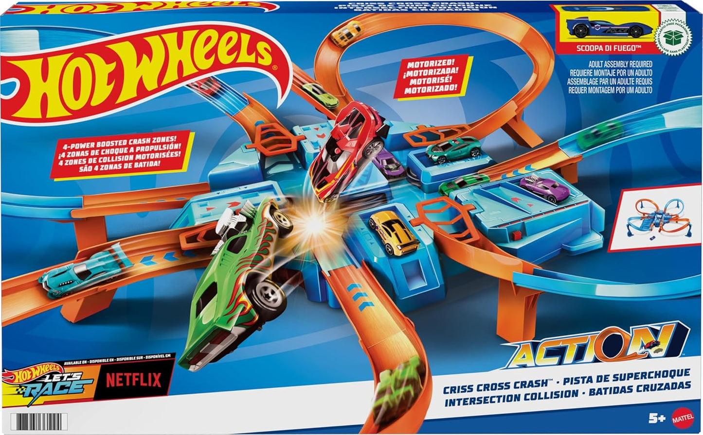 Hot Wheels Toy Car Track Set Criss Cross Crash with 164 Scale Vehicle
