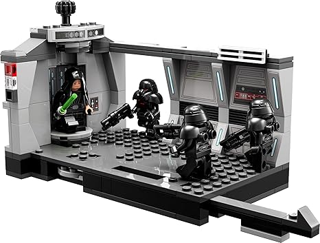 LEGO Star Wars Dark Trooper Attack Set Mandalorian Building Toy 75324 with Revolving Elevator Luke Skywalker Minifigure and Lightsaber Pretend Play Star Wars Building Set