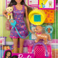 Barbie Pup Adoption Doll Set with Color-Change 2 Pets Carrier 10 Brunette in Purple Dress