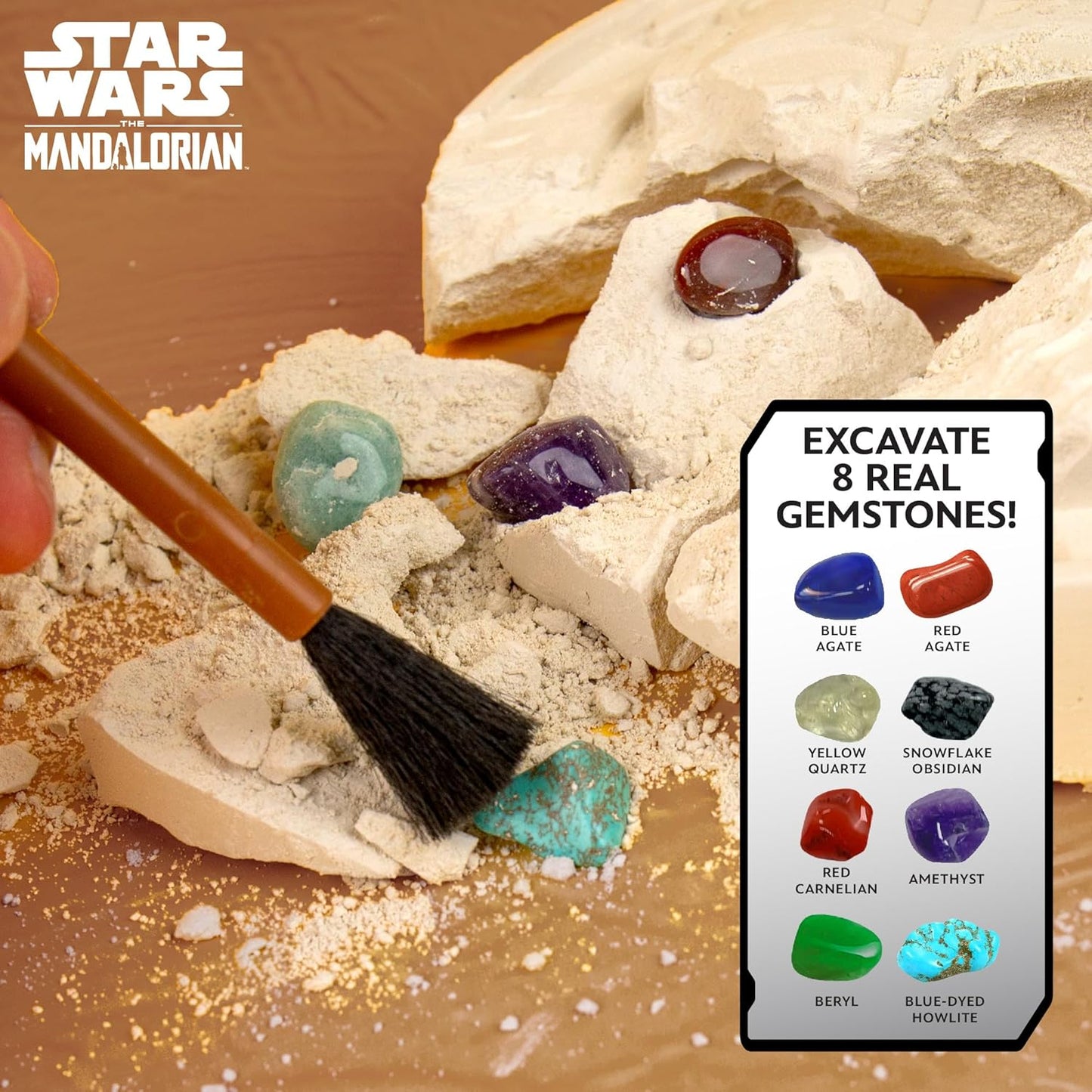 STAR WARS The Armorer Gemstone Dig - Reveal 8 Real Gemstones Inside Helmet, Science Kit for Ages 8-12