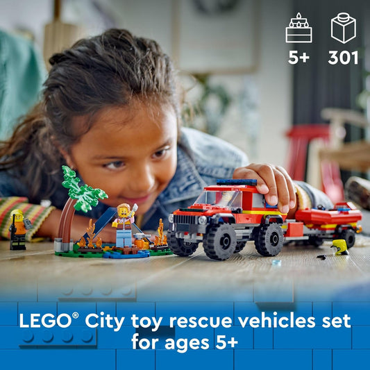 LEGO City 4x4 Fire Truck with Rescue Boat Toy for Pretend Play Toy for Boys and Girls