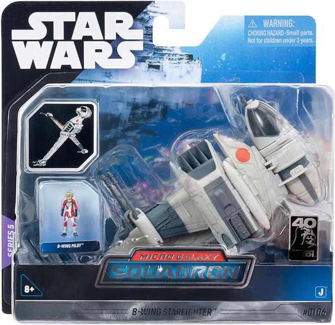 STAR WARS Micro Galaxy Squadron B-wing Starfighter - 5-Inch Vehicle with Rotating Cockpit, Foldout Wings, and 1-Inch Micro Figure Accessory