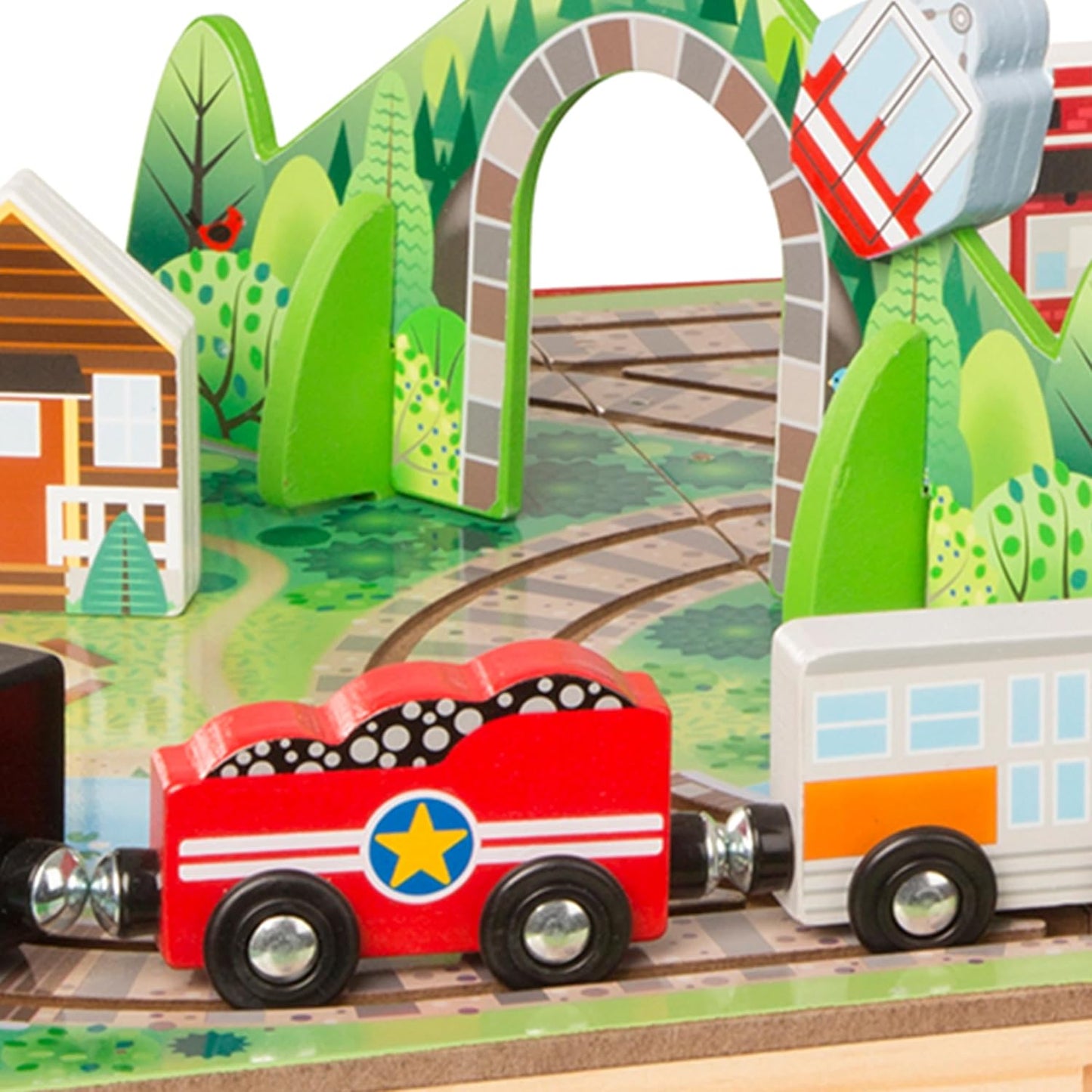 Melissa & Doug Melissa Doug 17-Piece Wooden Take-Along Tabletop Railroad 3 Trains Truck