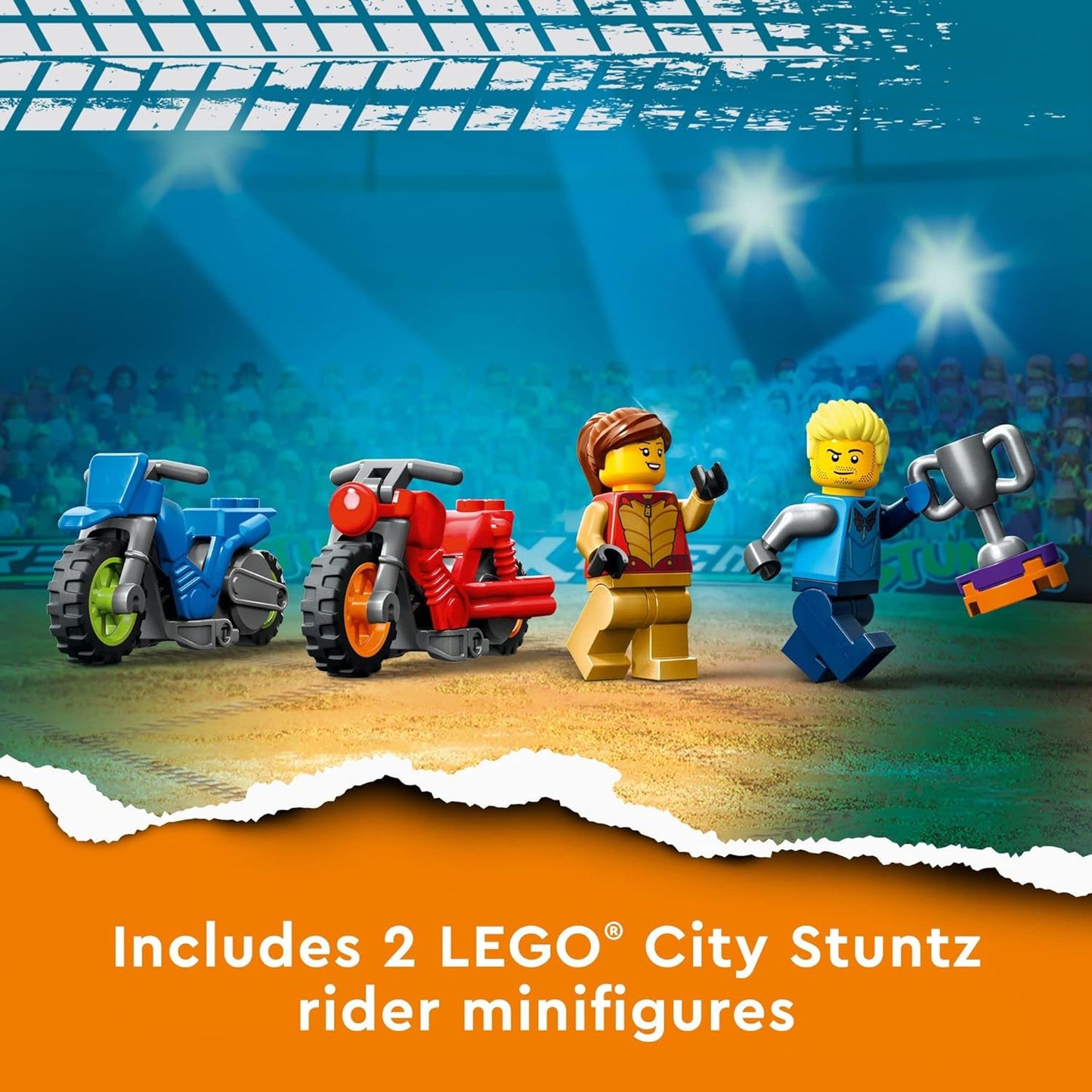 LEGO City Stuntz Spinning Stunt Challenge 60360-1 or 2 Player Tournaments with Flywheel-Powered Motorcycle Toys