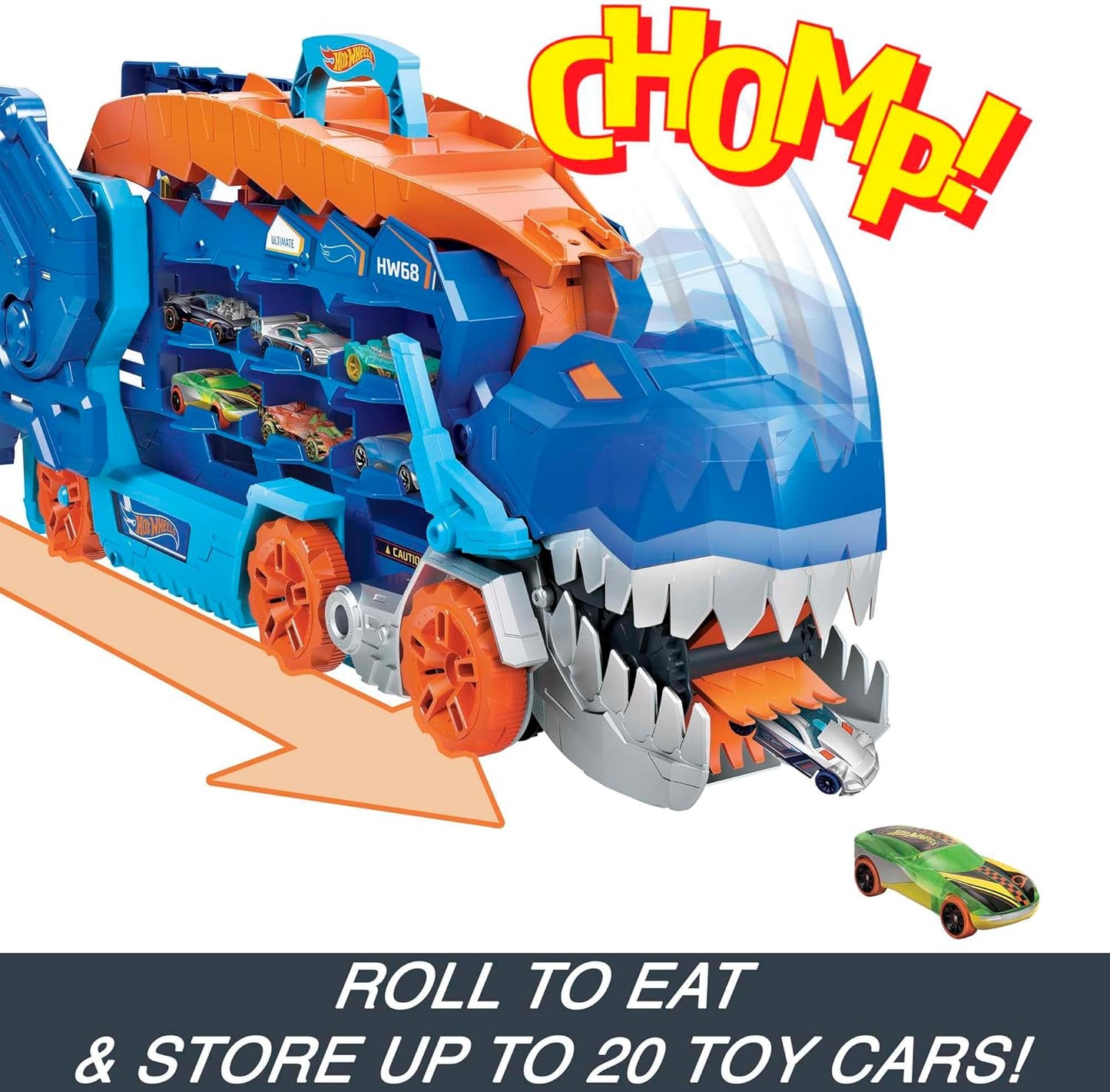 Hot Wheels City Toy Car Track Set Ultimate T-Rex Transporter Dinosaur Hauler for 20 Vehicle