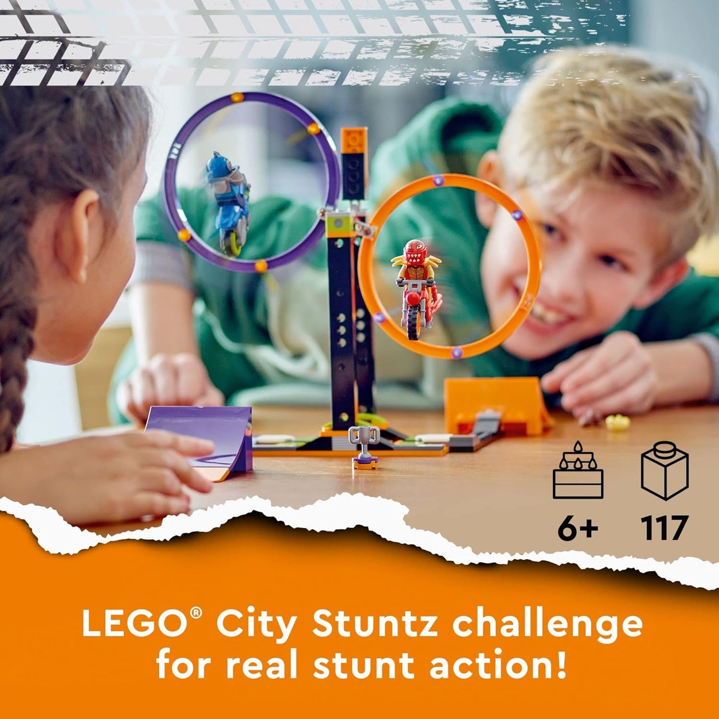 LEGO City Stuntz Spinning Stunt Challenge 60360-1 or 2 Player Tournaments with Flywheel-Powered Motorcycle Toys