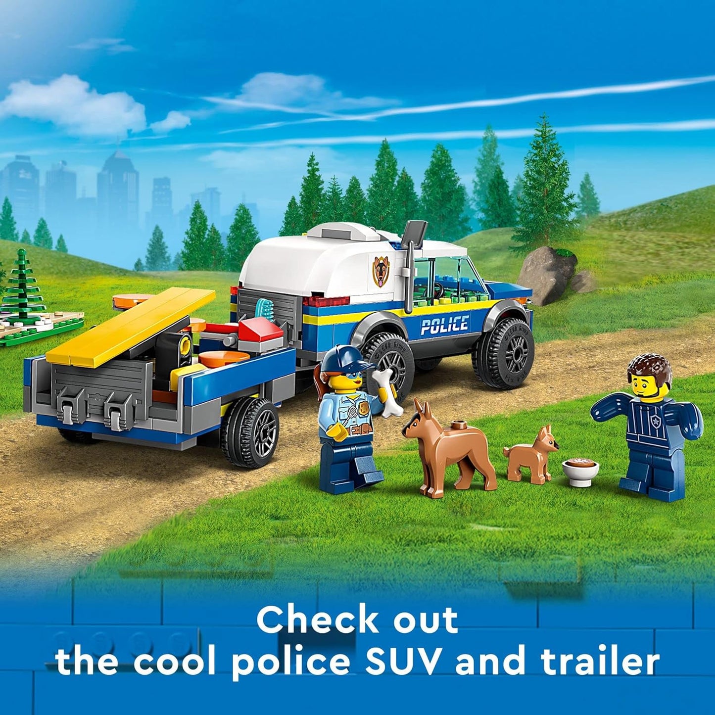 LEGO City Mobile Police Dog Training 60369 SUV Toy Car with Trailer Obstacle Course and Puppy Figures Animal Playset