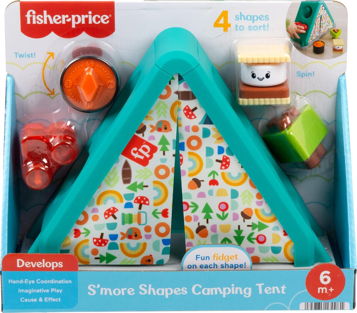 Fisher-Price Baby Developmental Toy S'More Shapes Camping Tent Block Sorting Activity for