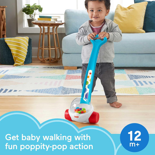 Fisher-Price Baby Toddler Toy Corn Popper Blue Push-Along with Ball-Popping Action for