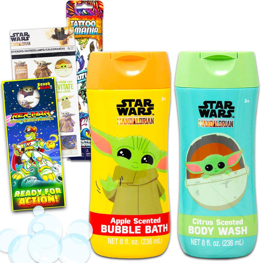 STAR WARS Baby Yoda Bathroom Set for Toddlers - 5 Pc Baby Yoda Body Wash Bubble Bath Plus