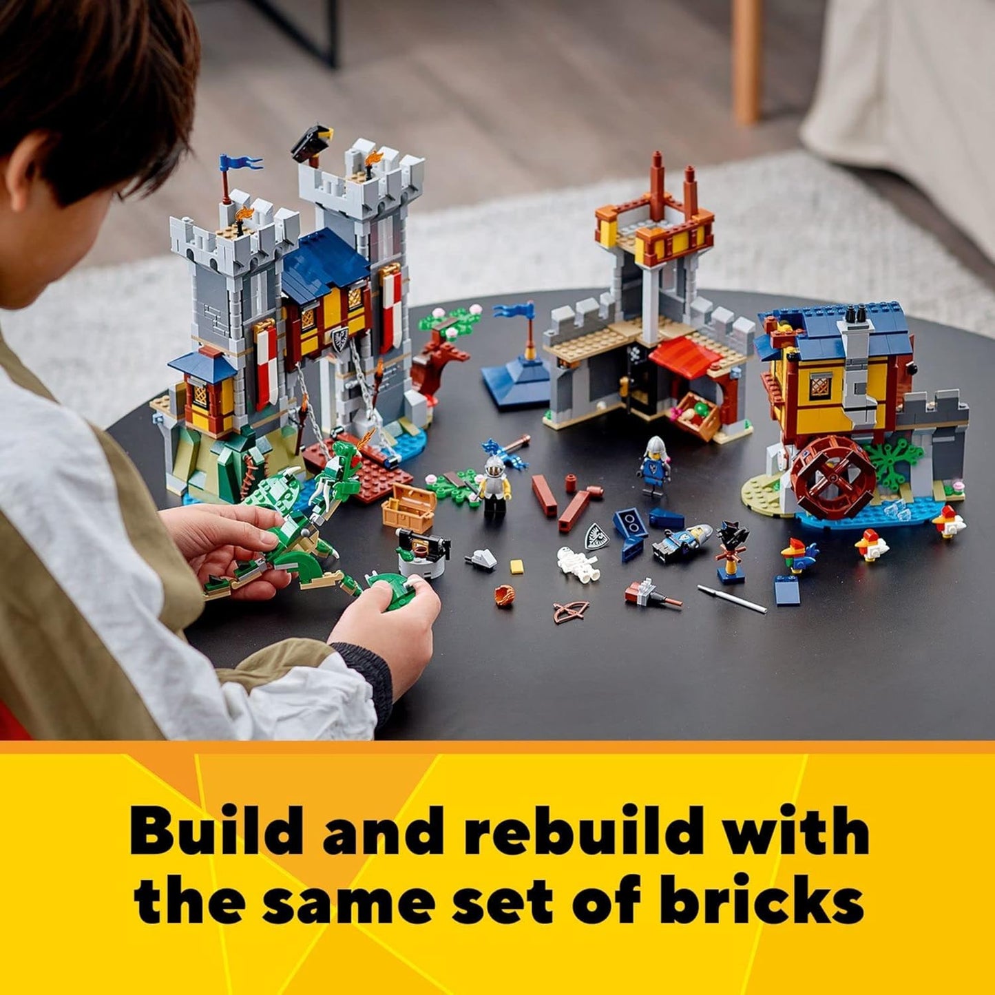 LEGO Creator 3 in 1 Medieval Castle Toy Transforms from Castle to Tower to Marketplace