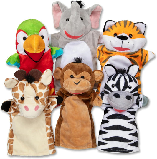 Melissa & Doug Melissa Doug Safari Buddies Hand Puppets Set of 6 Elephant Tiger Parrot Giraffe Monkey Zebra Soft Plush