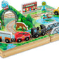 Melissa & Doug Melissa Doug 17-Piece Wooden Take-Along Tabletop Railroad 3 Trains Truck