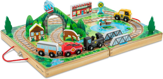 Melissa & Doug Melissa Doug 17-Piece Wooden Take-Along Tabletop Railroad 3 Trains Truck