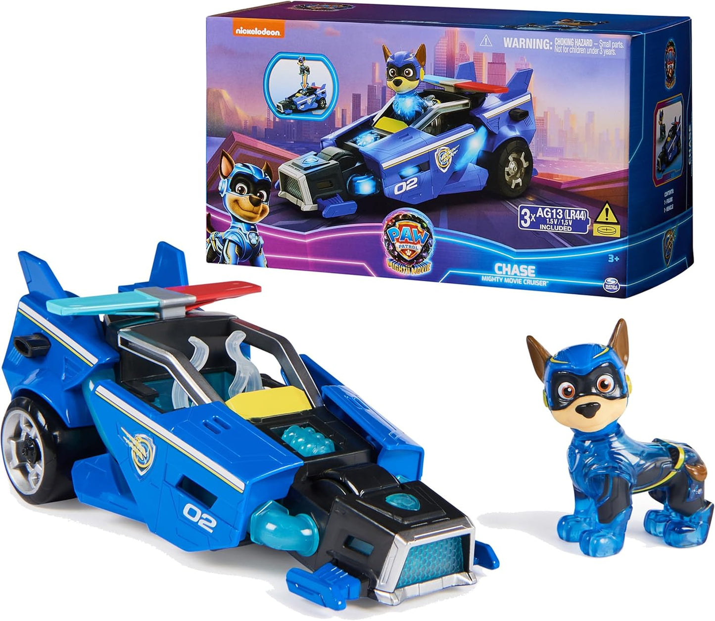 Paw Patrol The Mighty Movie Toy Car with Chase Mighty Pups Action Figure Lights and