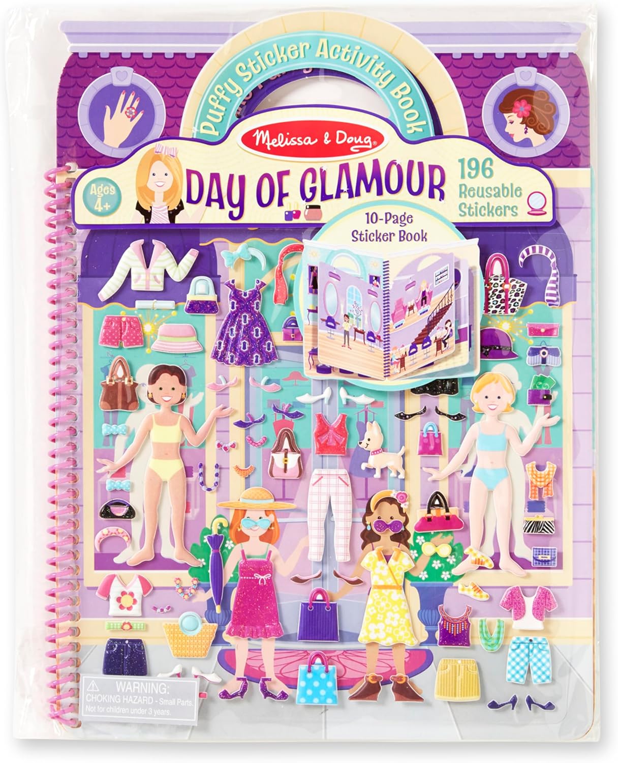 Melissa & Doug Melissa Doug Puffy Sticker Activity Book Day of Glamour - 196 Reusable -