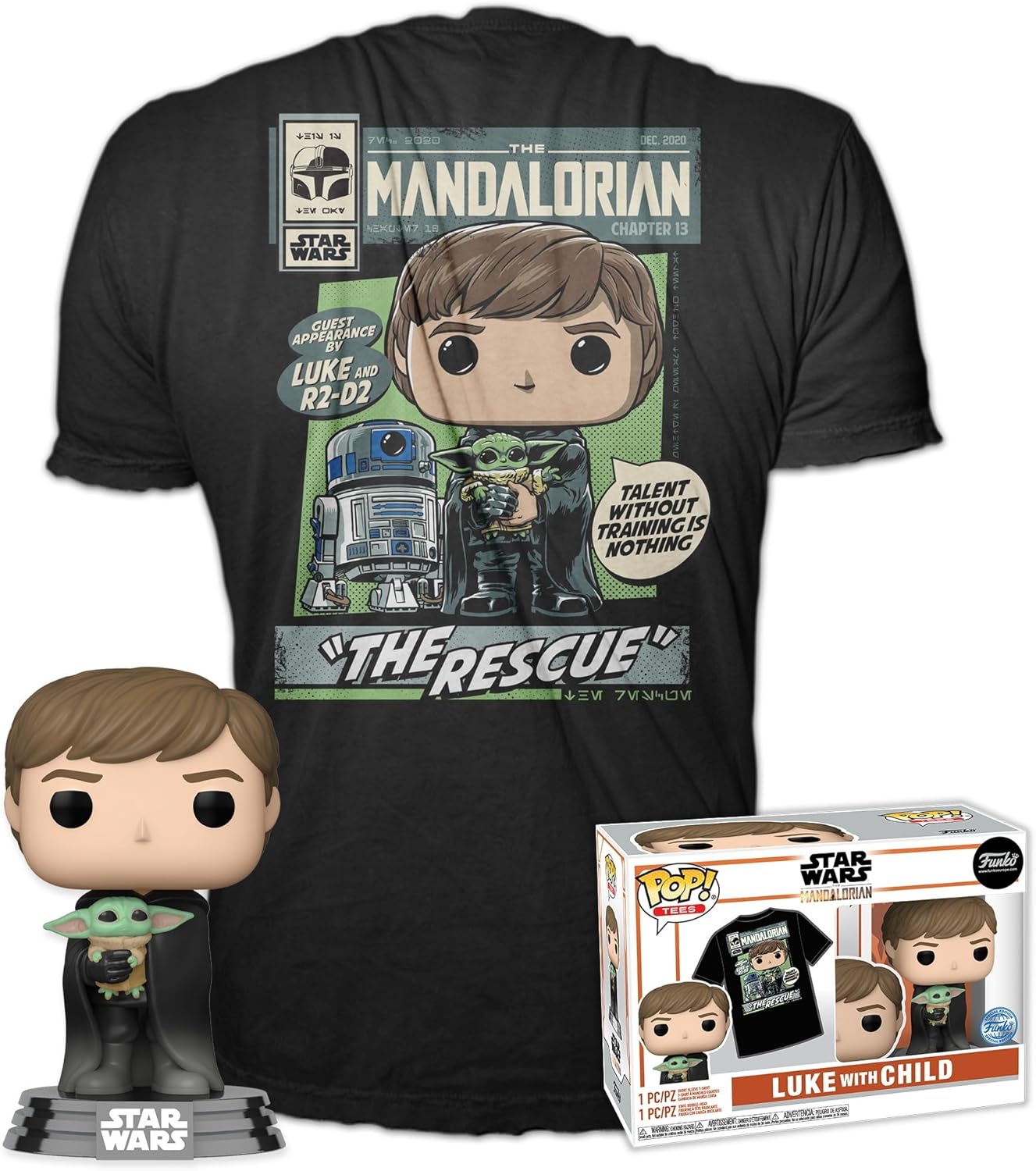 Funko Pop! & Tee: Star Wars: The Mandalorian - Luke With Grogu