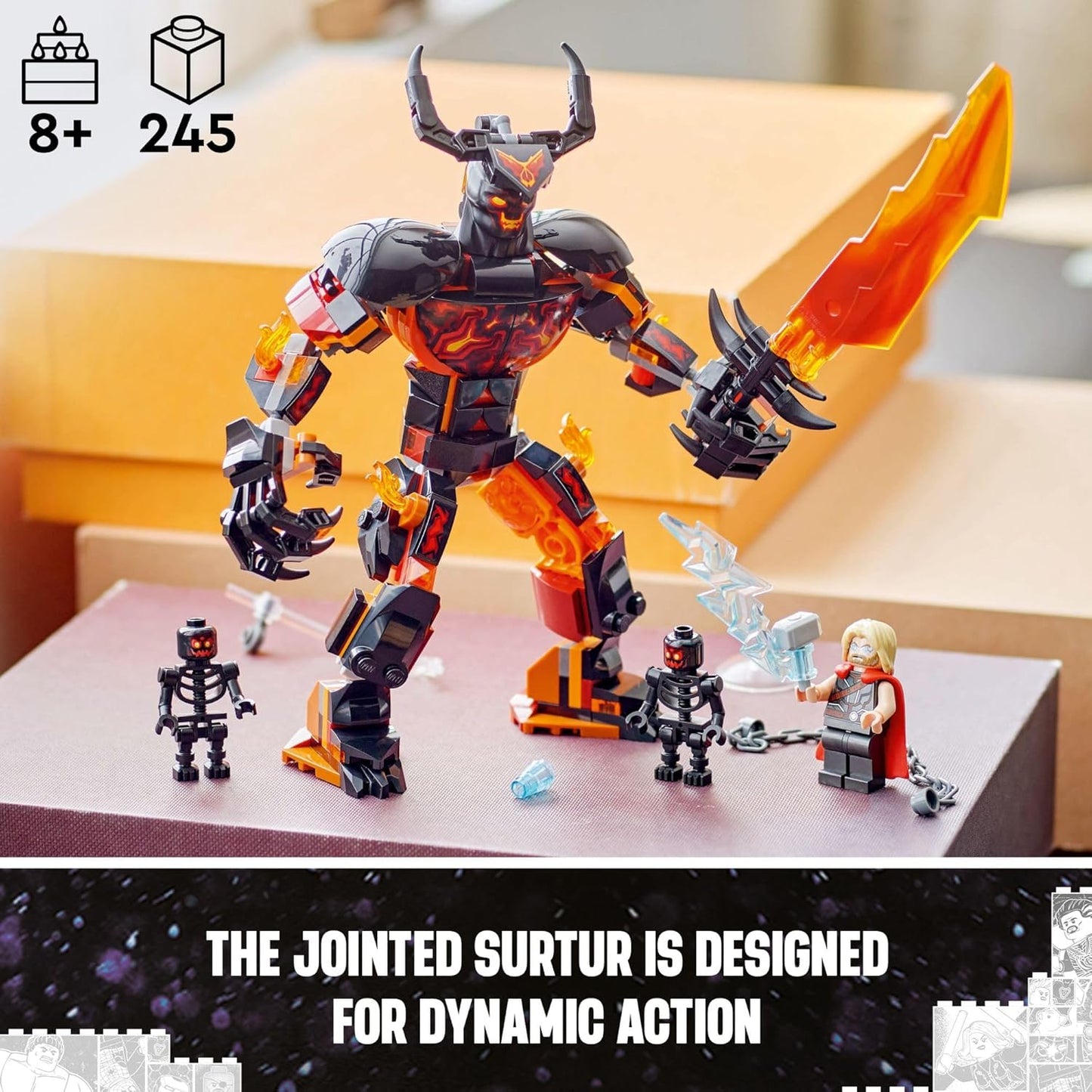 LEGO Marvel Thor vs. Surtur Construction Figure Buildable Thor Super Hero Toy for Marvel Action Figure Playset