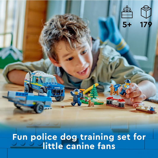 LEGO City Mobile Police Dog Training 60369 SUV Toy Car with Trailer Obstacle Course and Puppy Figures Animal Playset
