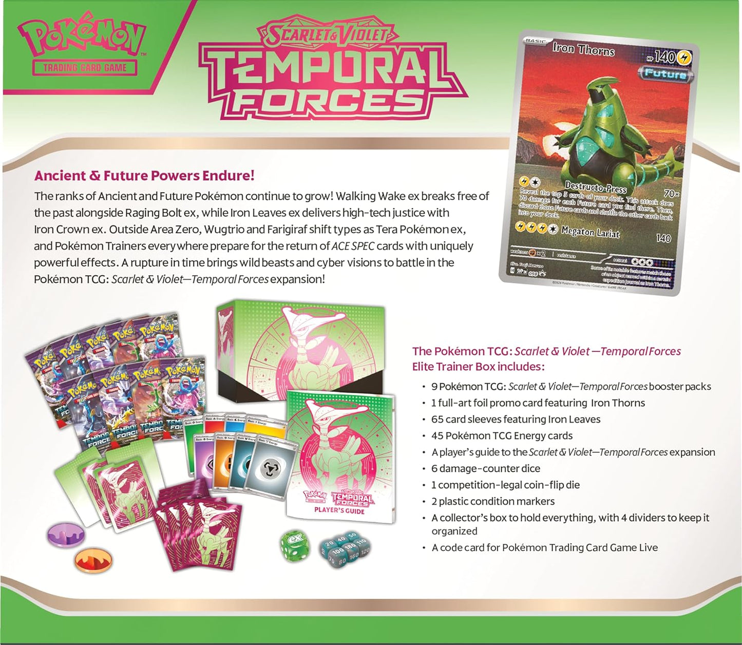 Pokemon TCG Scarlet and Violet Temporal Forces Elite Trainer Box Iron Leaves