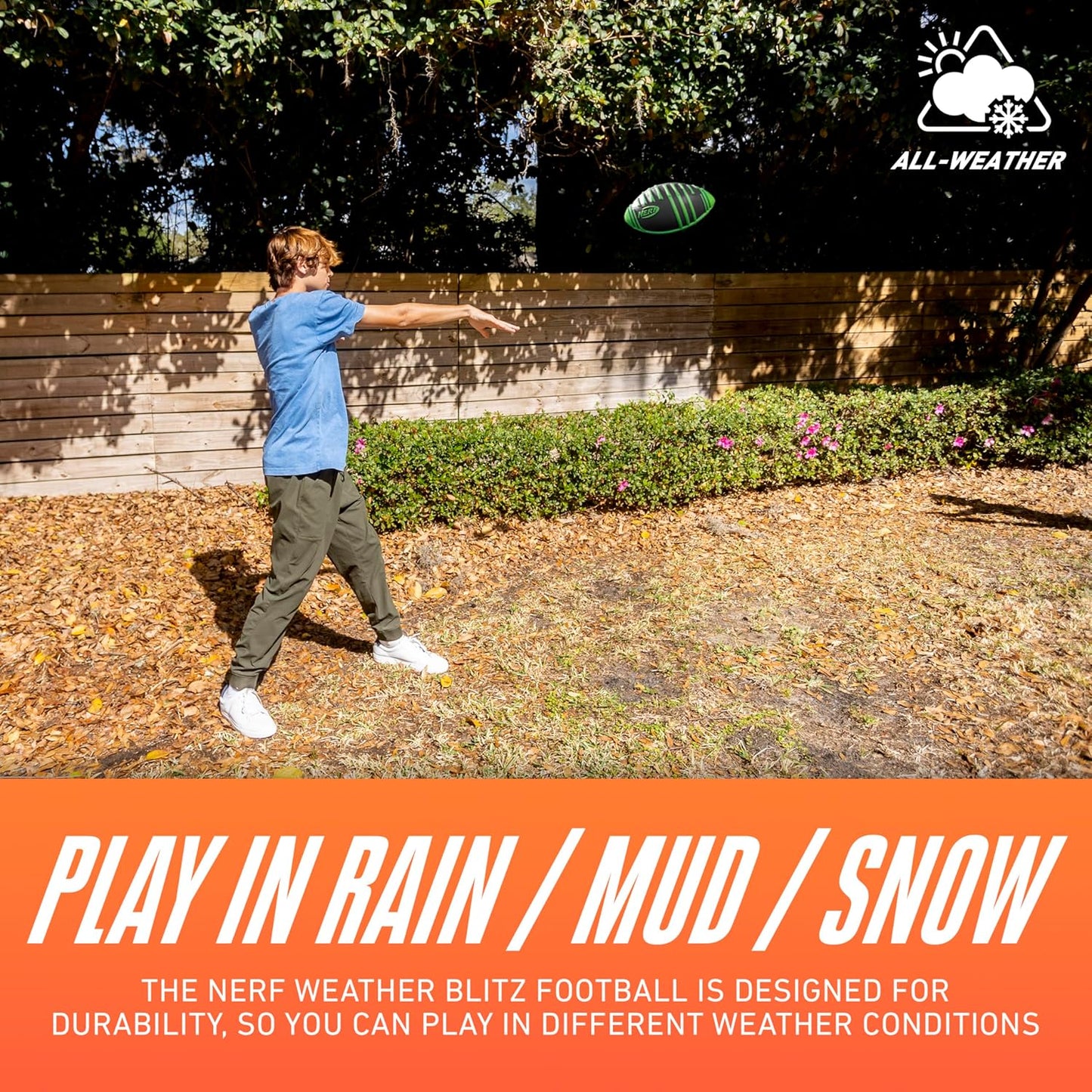 Nerf Weather Blitz Foam Football for All-Weather Play - Easy-to-Hold Grips - Great for